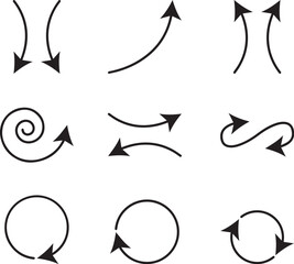 Arrows set black icons. Arrow icon. Arrow vector collection. Doddle arrow set, collection of arrows. Collection different arrows sign. Black vector arrows icons