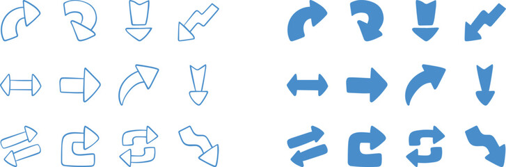 Arrows set black icons. Arrow icon. Arrow vector collection. Doddle arrow set, collection of arrows. Collection different arrows sign. Black vector arrows icons