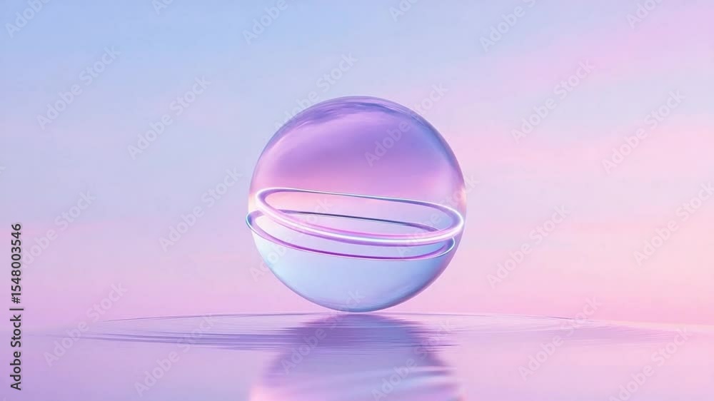 Poster Crystal Orb of Serenity: A captivating transparent crystal orb floats effortlessly against a gradient backdrop, its inner coils reflecting the subtle hues. Evoking a sense of calm, harmony.