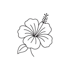 Elegant Hibiscus Line Art with Leaves and Stamen