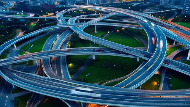Nighttime cityscape capturing bustling Huangjuewan Overpass, depicting Chongqing's dynamic infrastructure with luminous traffic streams and vibrant urban connectivity