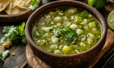 Pozole Verde - A green version of pozole made with tomatillos and green chilies.