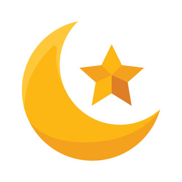 Golden Crescent Moon and Star Vector Islamic Symbol