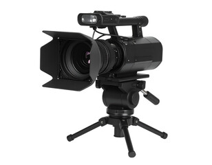 Professional Video Camera with Transparent Background on Tripod