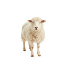 Fototapeta premium Fluffy White Sheep Standing on White Background