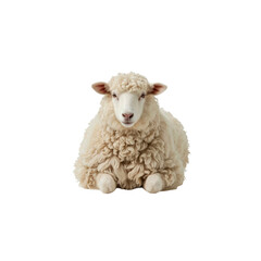 Fluffy Sheep Sitting on White Background