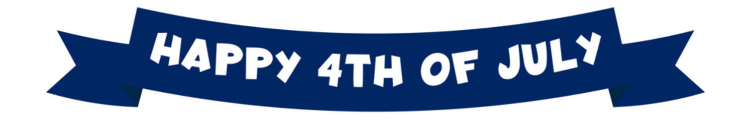 Blue waving ribbon banner celebrating United States Independence Day, featuring the bold white greeting Happy 4th of July. Perfect for festive events and patriotic celebrations