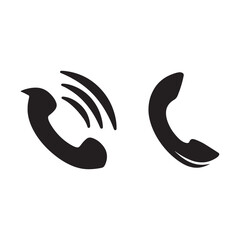 Obraz premium Two black phone receiver icons on a white background one with sound waves indicating ringing phone