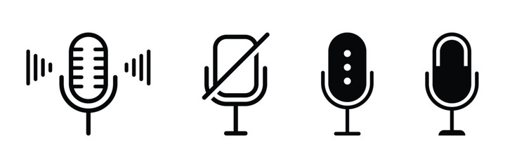 Microphone Line Icon Set. Classic Microphone Vector Icons. Voice Recording Mic Icons
