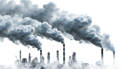 Large Industrial Factory Emitting Huge Carbon Dioxide Clouds on Transparent Background

