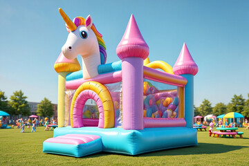 Magical Unicorn Inflatable Bounce House for Kids' Parties