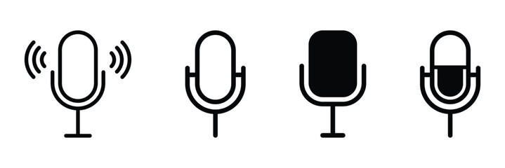 Set of microphone icons. Different variant podcast microphone. Karaoke mic sign. Microphone icon vector illustration.