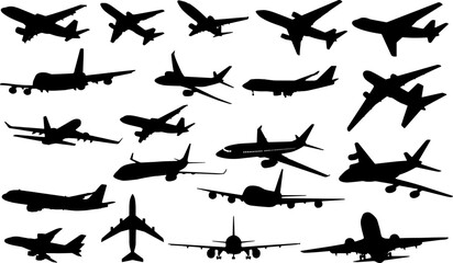 set of silhouette airplanes monochrome vector illustration 