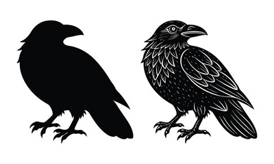 Black Crow Vector Silhouette on White Background, ai generated