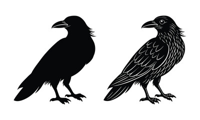 Black Crow Vector Silhouette on White Background, ai generated