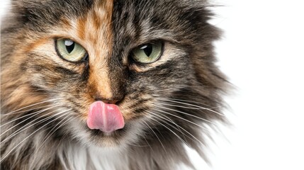 Close-up of a cat licking its nose