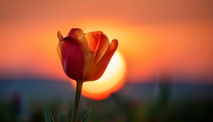 Fototapeta premium setting sun light captures a single tulip
