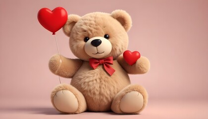 A charming teddy bear expresses love with hearts and a balloon.