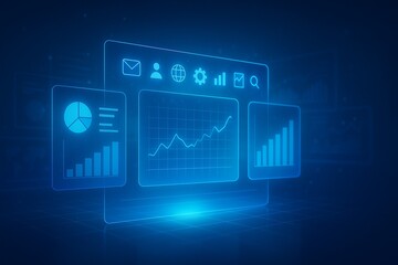 Futuristic Digital Finance Dashboard with Data Charts.