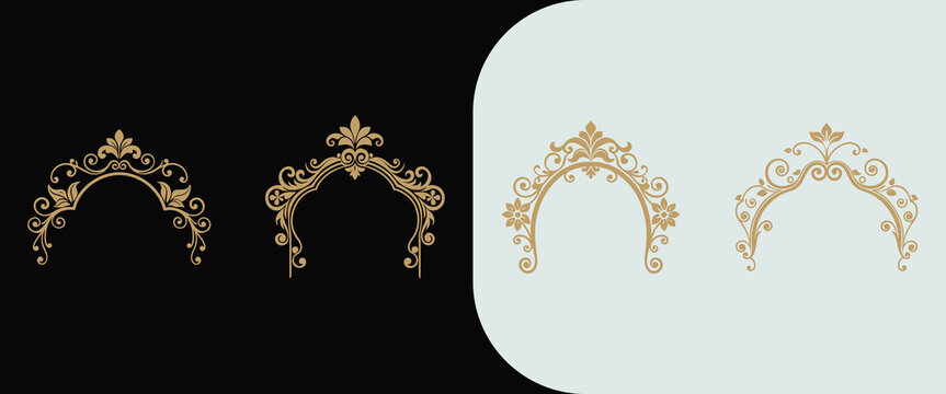 Ornate Decorative Flourishes Graceful Arches for Elegant Designs and Invitations with Vintage Charm and Delicate Golden Accents