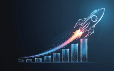 Rocket Launch Growth Chart: A vibrant, dynamic illustration depicts a rocket soaring upwards, its trajectory mirroring a rapidly ascending growth chart.