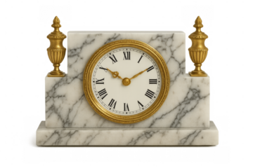 Elegant marble clock showing seven o'clock with transparent background