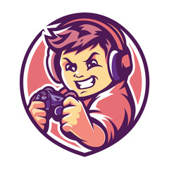 Happy gamer character holding a controller