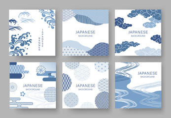 和柄と和風イメージの背景セット／正方形