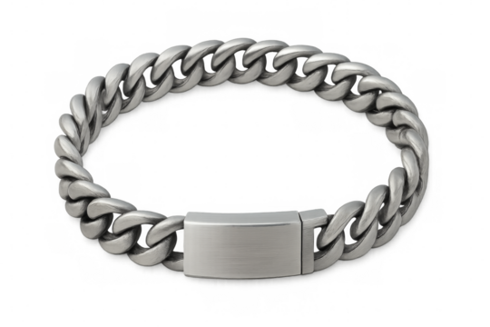 Silver chain bracelet with blank clasp on transparent background