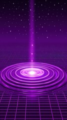 Ethereal Purple Light Beam Emanating from Circular Ripples in a Cosmic Starry Background