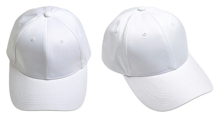 top view of white cap or hat with two different angle view isolated on white