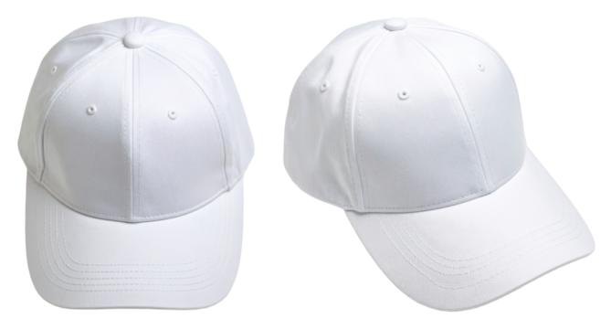 top view of white cap or hat with two different angle view isolated on white