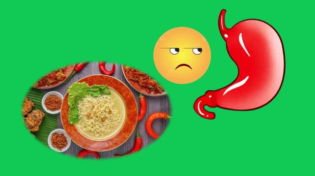 vector illustration of Spicy food can cause stomach acid which is bad for human health