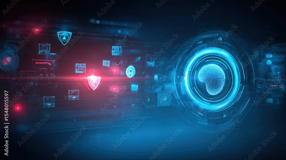 Aufkleber High-tech digital security concept with futuristic interface glowing shields and digital icons representing cybersecurity technology