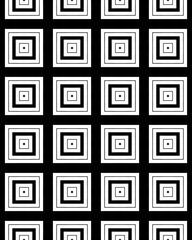 A seamless pattern of concentric squares in black and white arranged systematically across the surface, ideal for contemporary decor