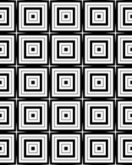 The pattern features bold concentric black and white squares, ideal for textiles or wallpaper designs