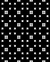 This design features a seamless pattern of white abstract shapes on a solid black background, perfect for textiles and graphics