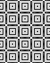 Geometric squares and lines create a striking black and white seamless pattern ideal for various design applications, adding a contemporary touch