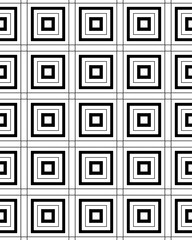 This design features bold black-and-white concentric squares, creating a striking geometric effect for various applications