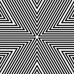 A series of parallel black and white lines form a striking geometric pattern, creating an optical illusion of depth and movement