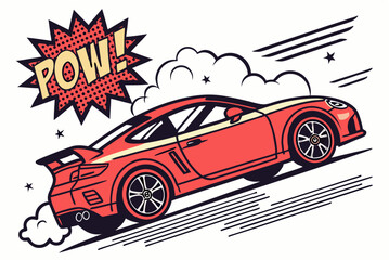Pop art sports car speed lines vector illustration