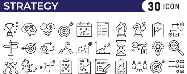Business Strategy Outline Icons. strategy icon collection. business, strategy, concept, icon, outline