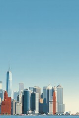 Fototapeta premium Tall modern city skyscrapers skyline with iconic high-rise buildings and clear blue sky in a bustling urban landscape for architecture and cityscape photography