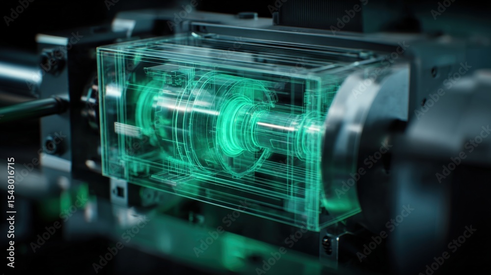 Poster high-tech futuristic holographic interface display with digital blueprints and complex geometric des