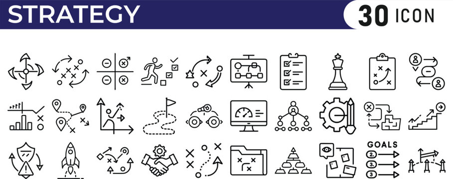 Business strategy icon collection. Containing business, planning, strategy, strategic plan, brainstorming, analysis, statistics icon.