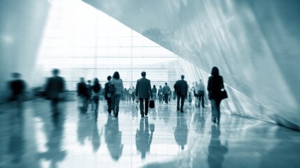 Modern airport terminal interior busy with diverse travelers walking and waiting in spacious bright transportation hub du daytime