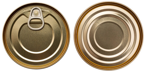 top and bottom side of tin can in gold color isolated on white