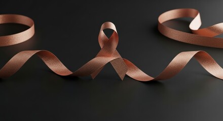 Elegant ribbon in a loop shape, representing awareness on a dark background.