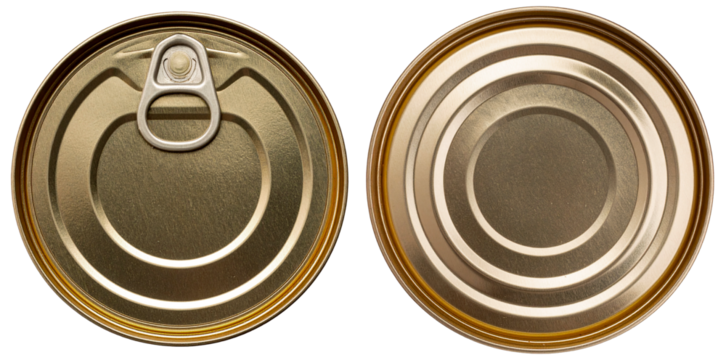 top and bottom side of tin can in gold color isolated on white