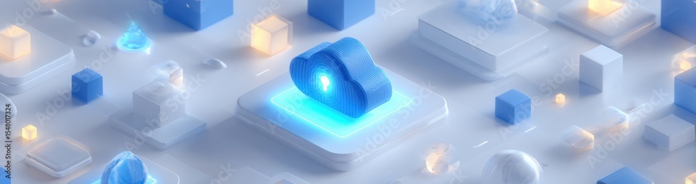 Poster futuristic cloud computing concept with digital cloud storage storage server data network technology
